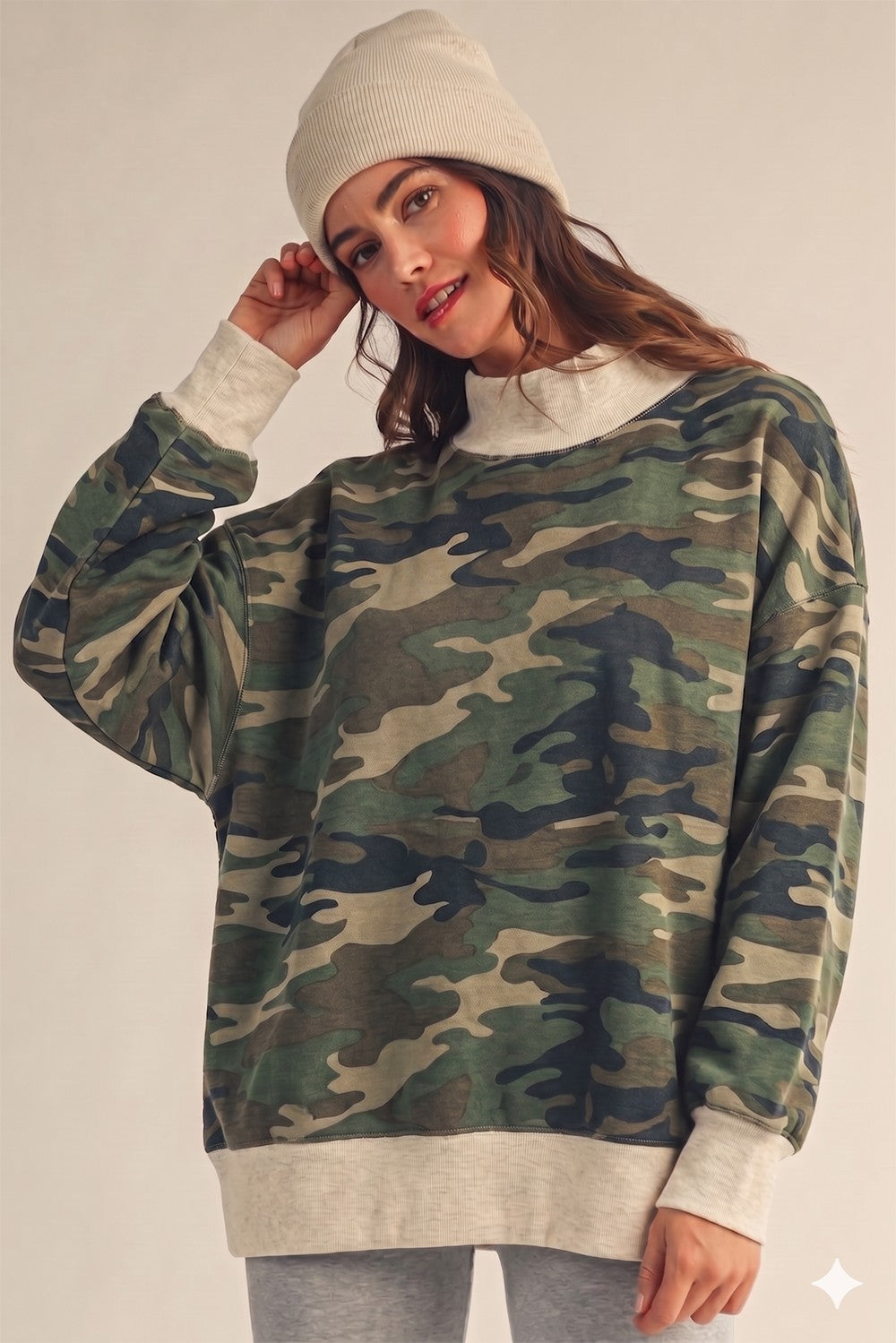 Camouflage Oversized Mock Neck top