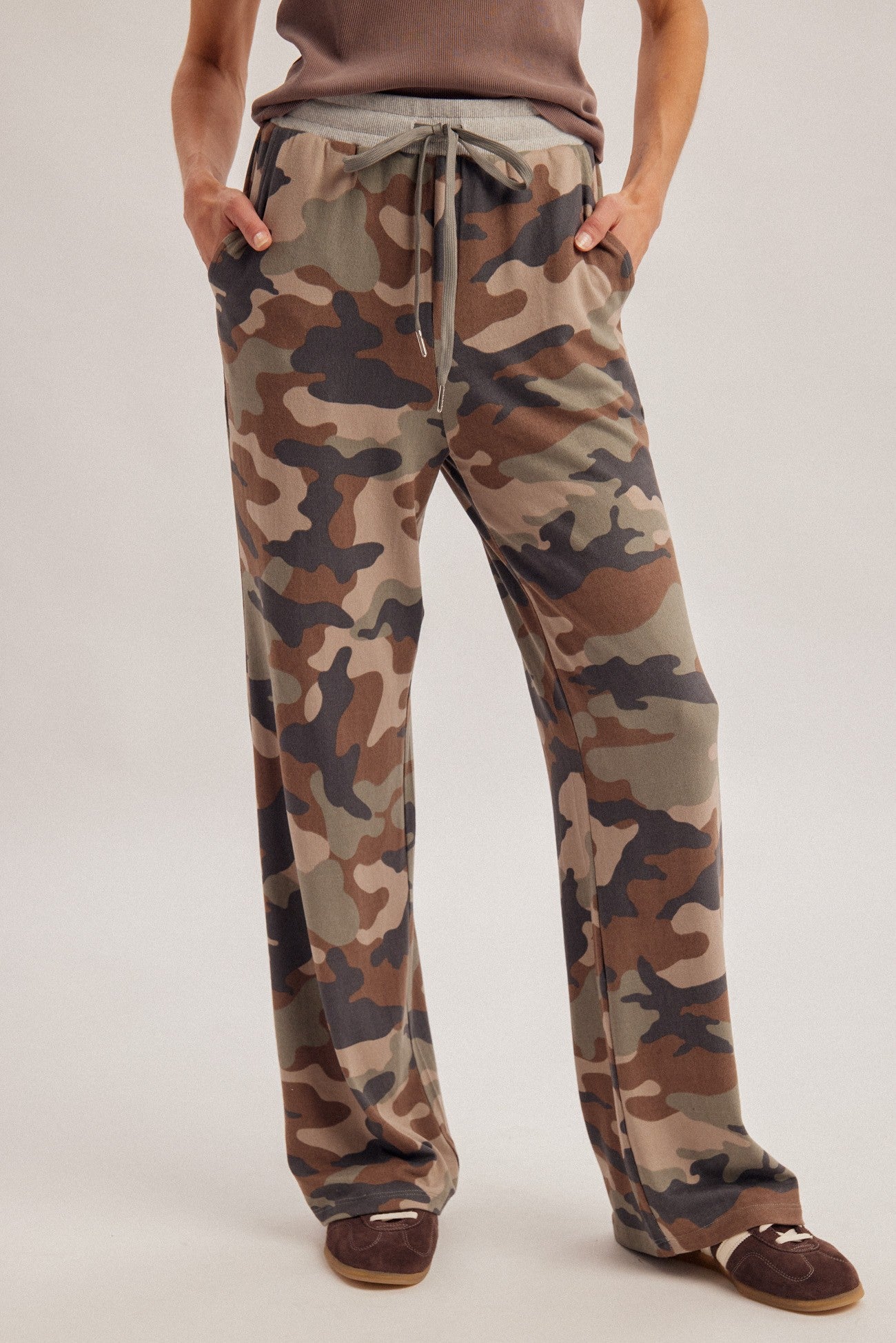 Brushed Jersey Camo Stretched Waist Lounge Pants