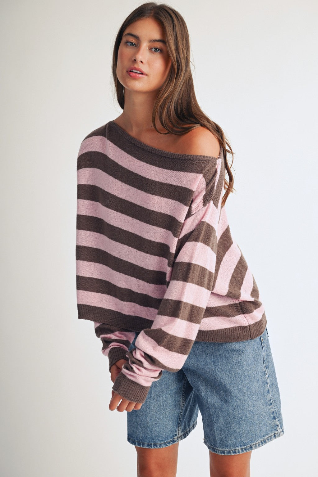 Stripe Boat Neck Oversized Sweater