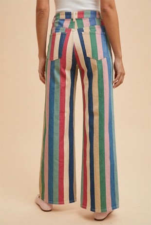 Multi Stripe Retro Inspired Wide Leg Denim Pants