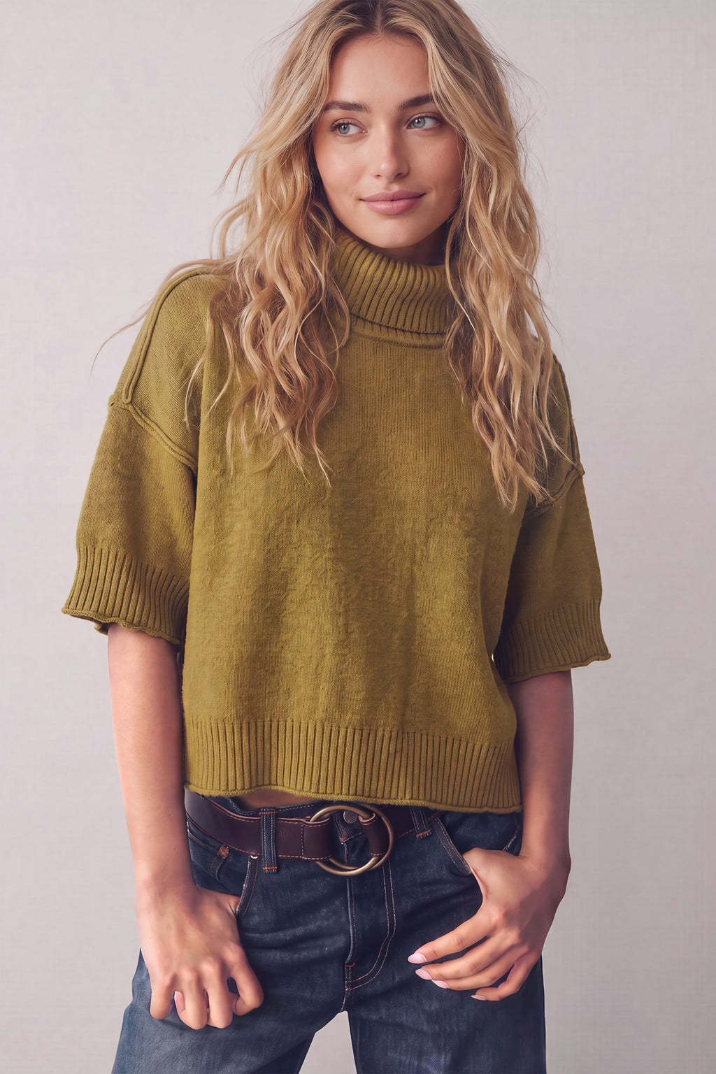 Turtle Neck Half Sleeve Sweater