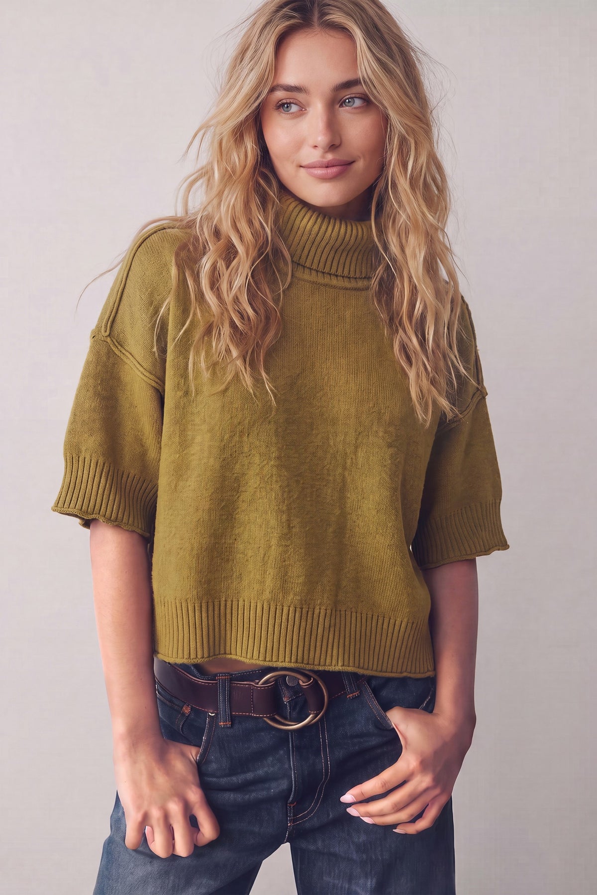Turtle Neck Half Sleeve Sweater