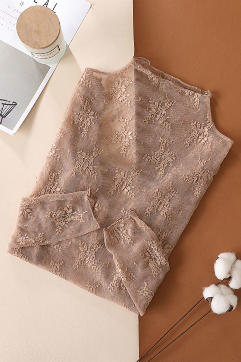 Sheer Lace Ruffle Neck top