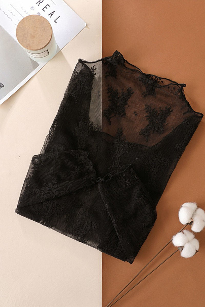 Sheer Lace Ruffle Neck top