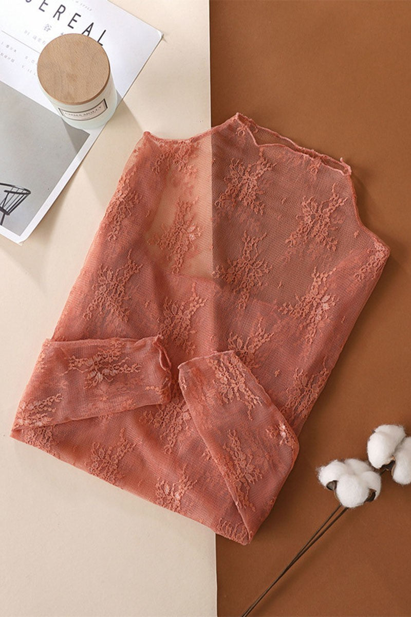 Sheer Lace Ruffle Neck top