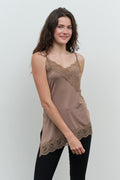 Lace Trim Knit Cami Top-Taupe
