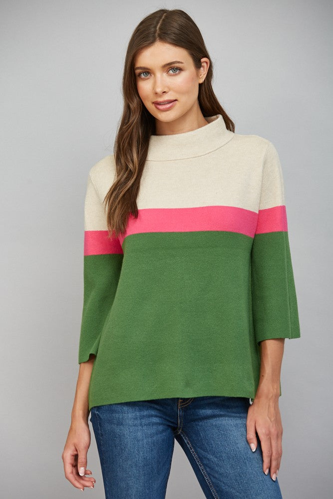 color-block mock neck sweater