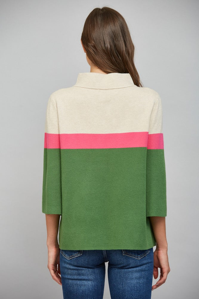 color-block mock neck sweater
