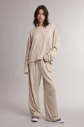 Taupe/Cream Striped Knit Top And Pants Set