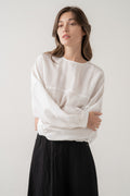 Crew Neck Pullover Blouse With Elastic Hem