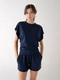 Elle Grey slate Navy Side Ruching Top