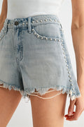 High-rise Shorts Studded Raw Hem