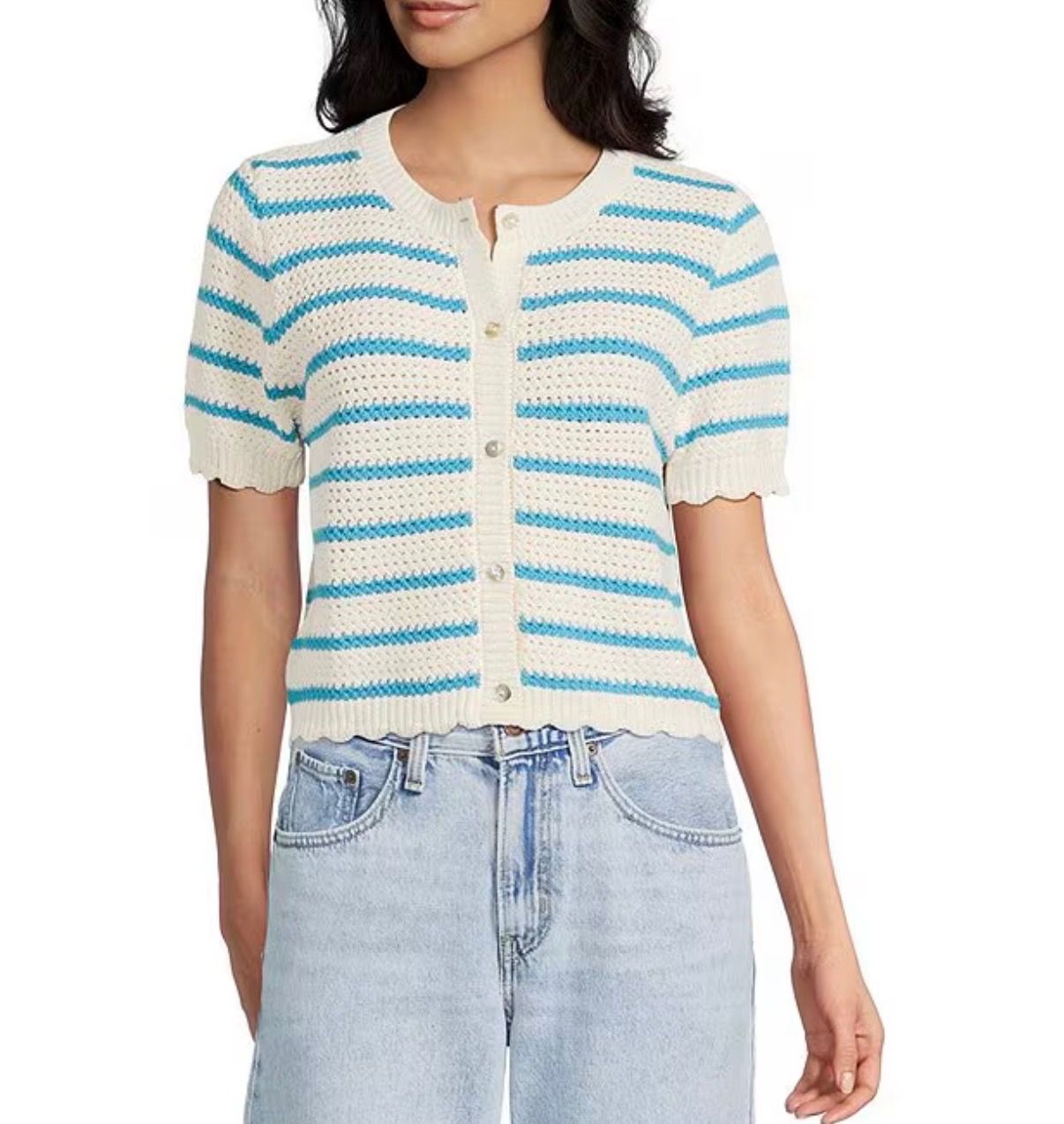 Lightweight Blue striped knit cardigan