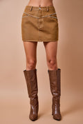 Washed Denim Yoke Detail Skirt With Studs Detail