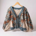 POL Mixed Print Peasant Top in Charcoal Multi