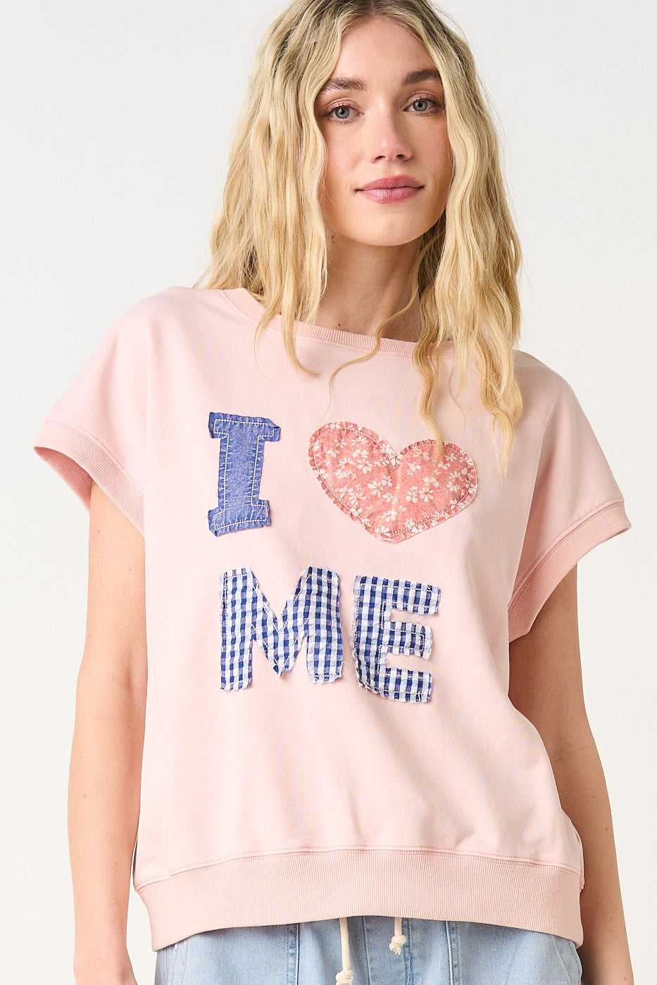 I Love Me Patchwork Short Sleeve Top