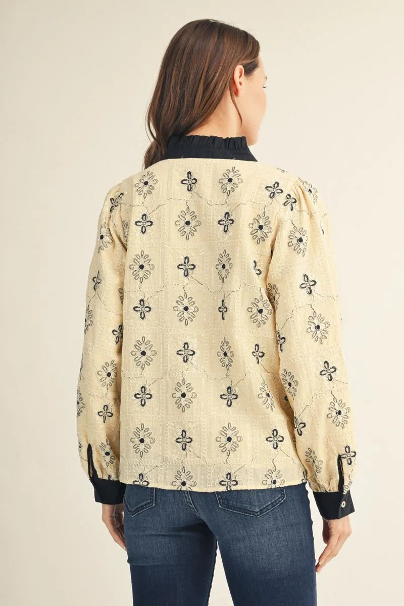 V-Neck embroidered top w/sequins