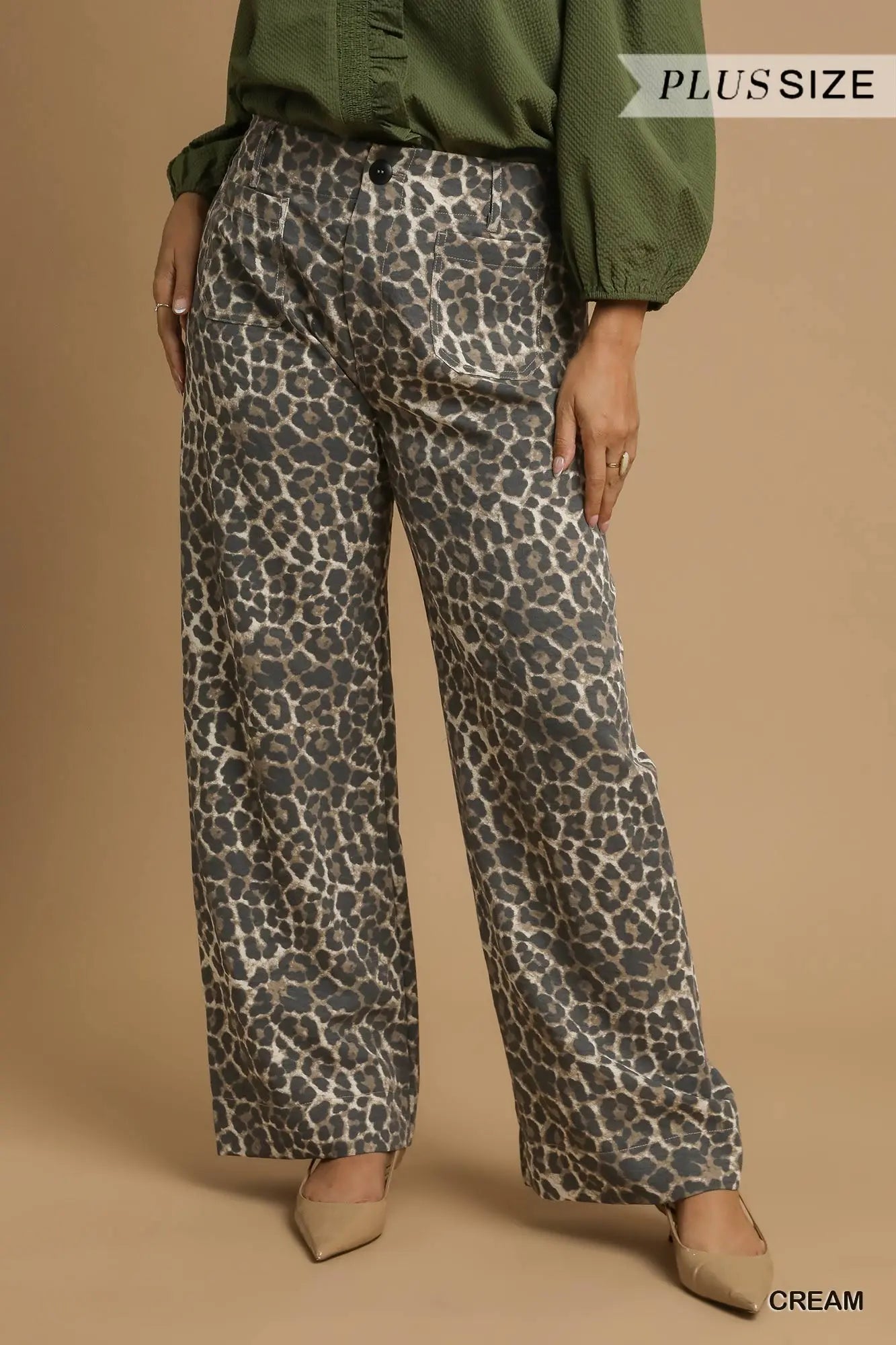 PLUS SIZE Animal Print Non- Stretch Wide Leg Pants