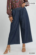 PLUS SIZE Washed Denim Pants with Fringe Hem