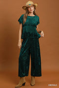 Velvet Wide Leg Pants - emerald