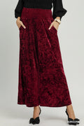 Velvet Wide Leg Pants - burgundy