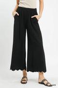 Linen Blend Scallop Hem Wide Leg Pants
