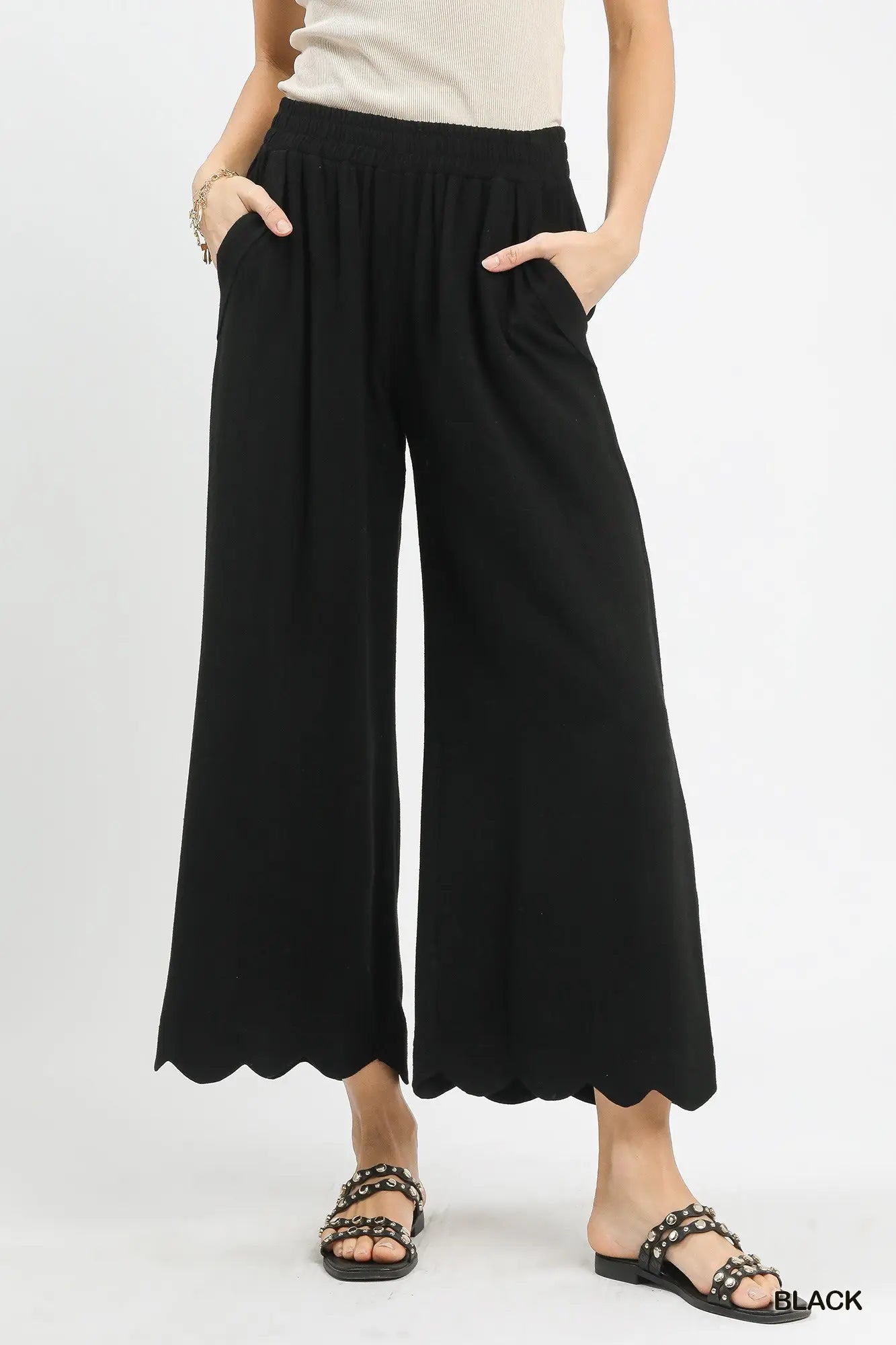 PLUS SIZE Linen Blend Scallop Hem Wide Leg Pants