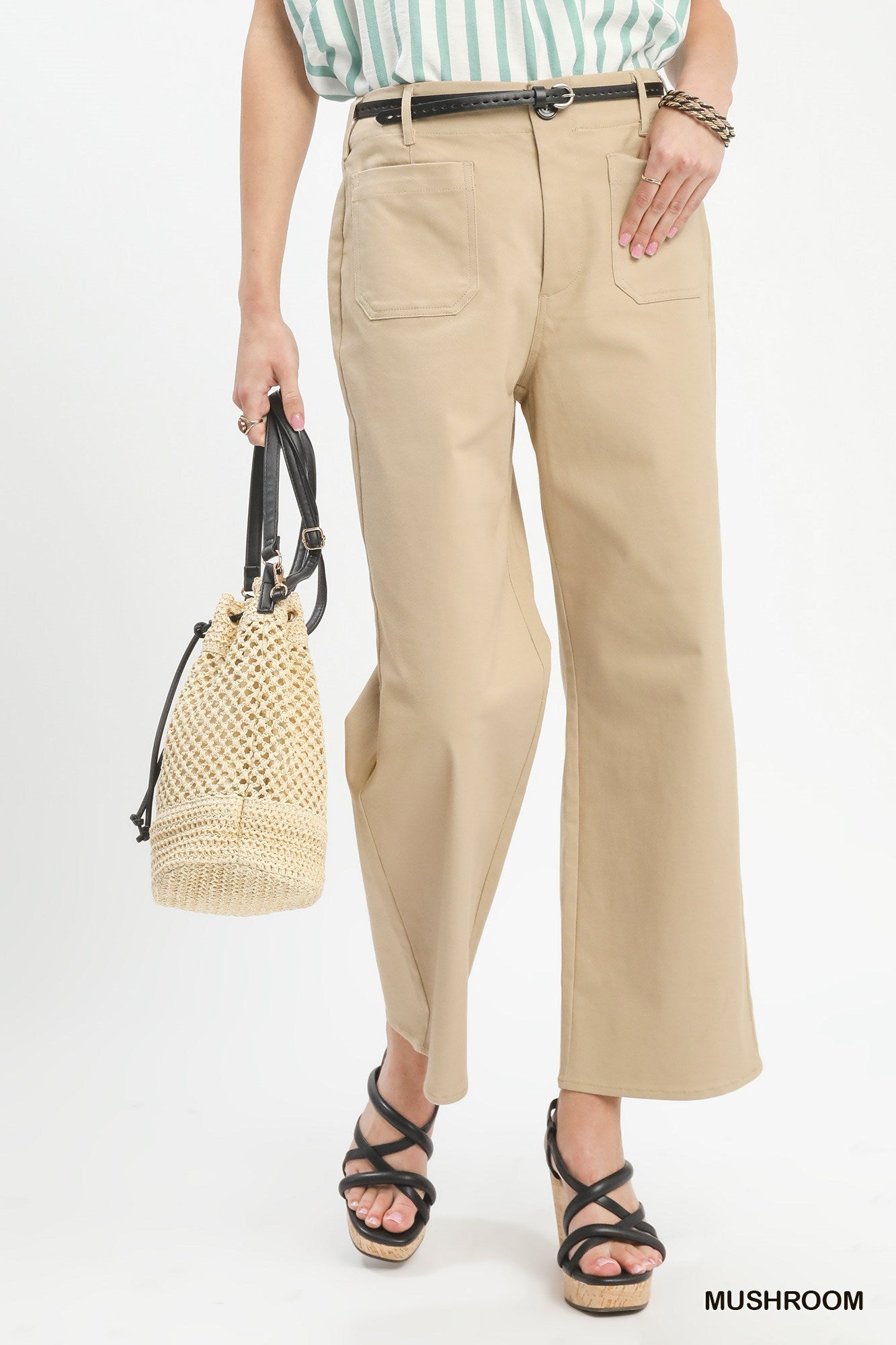 High Rise Leg Pants with Patch Pockets