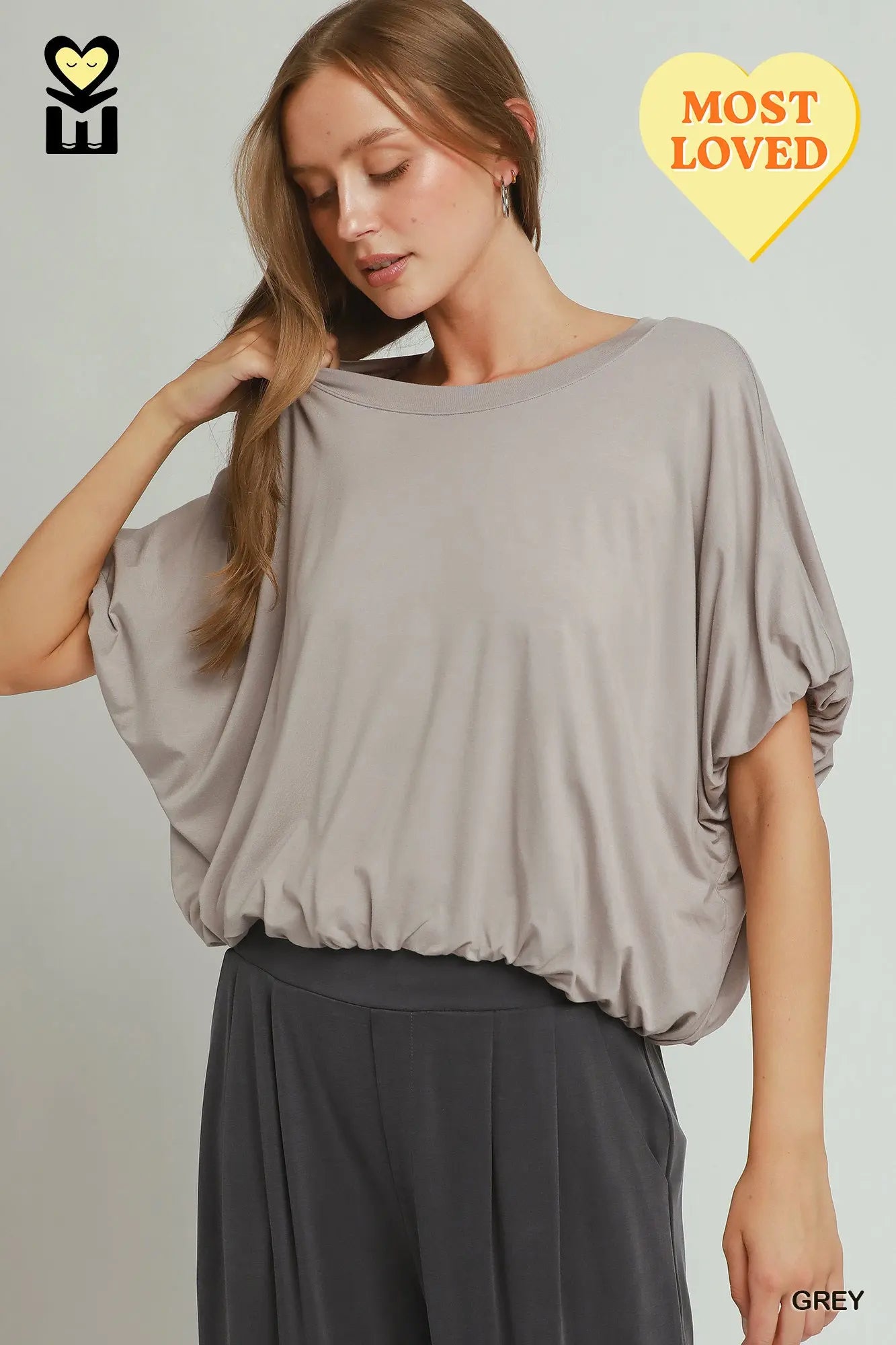 Double Lined Bubble Sleeve & Hem Top