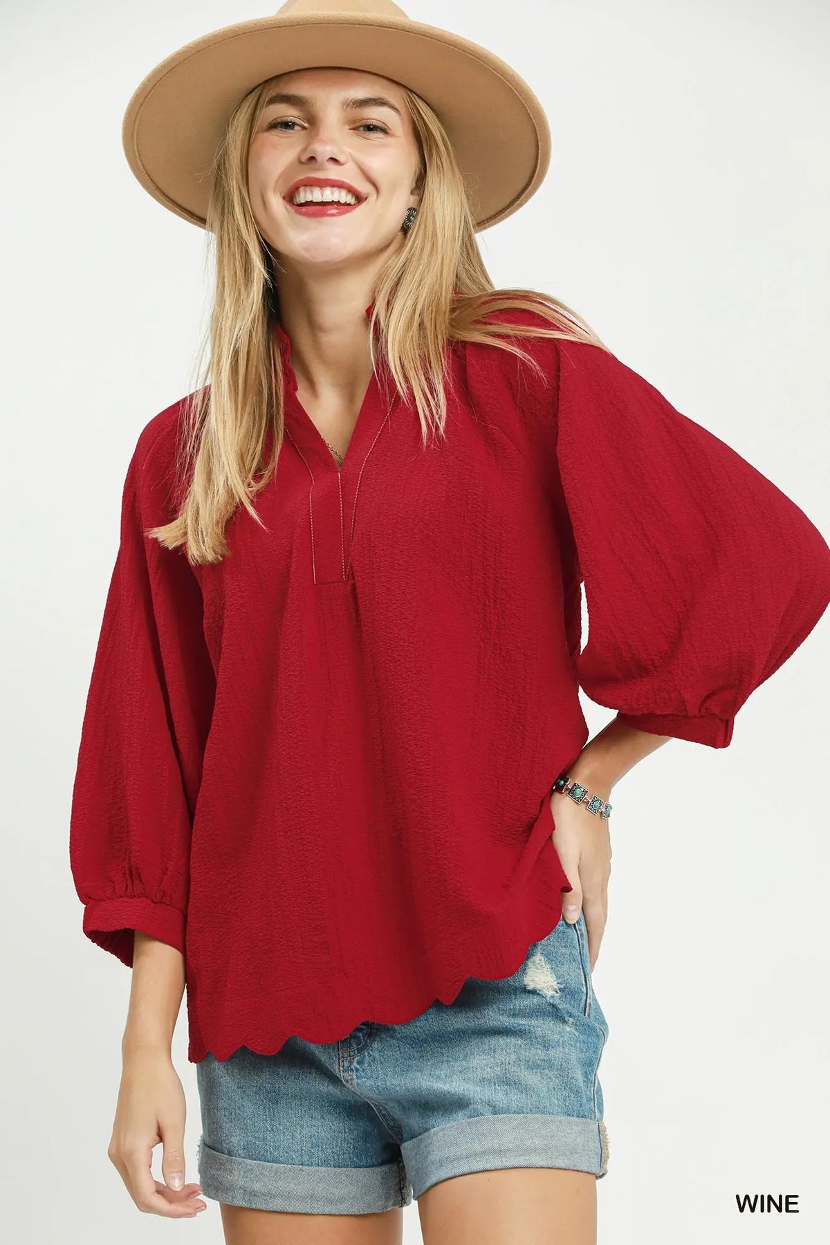 Plus Size - scalloped v-neck top
