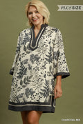 PLUS SIZE Mix Botanical Print Contrast Trim Shift Dress
