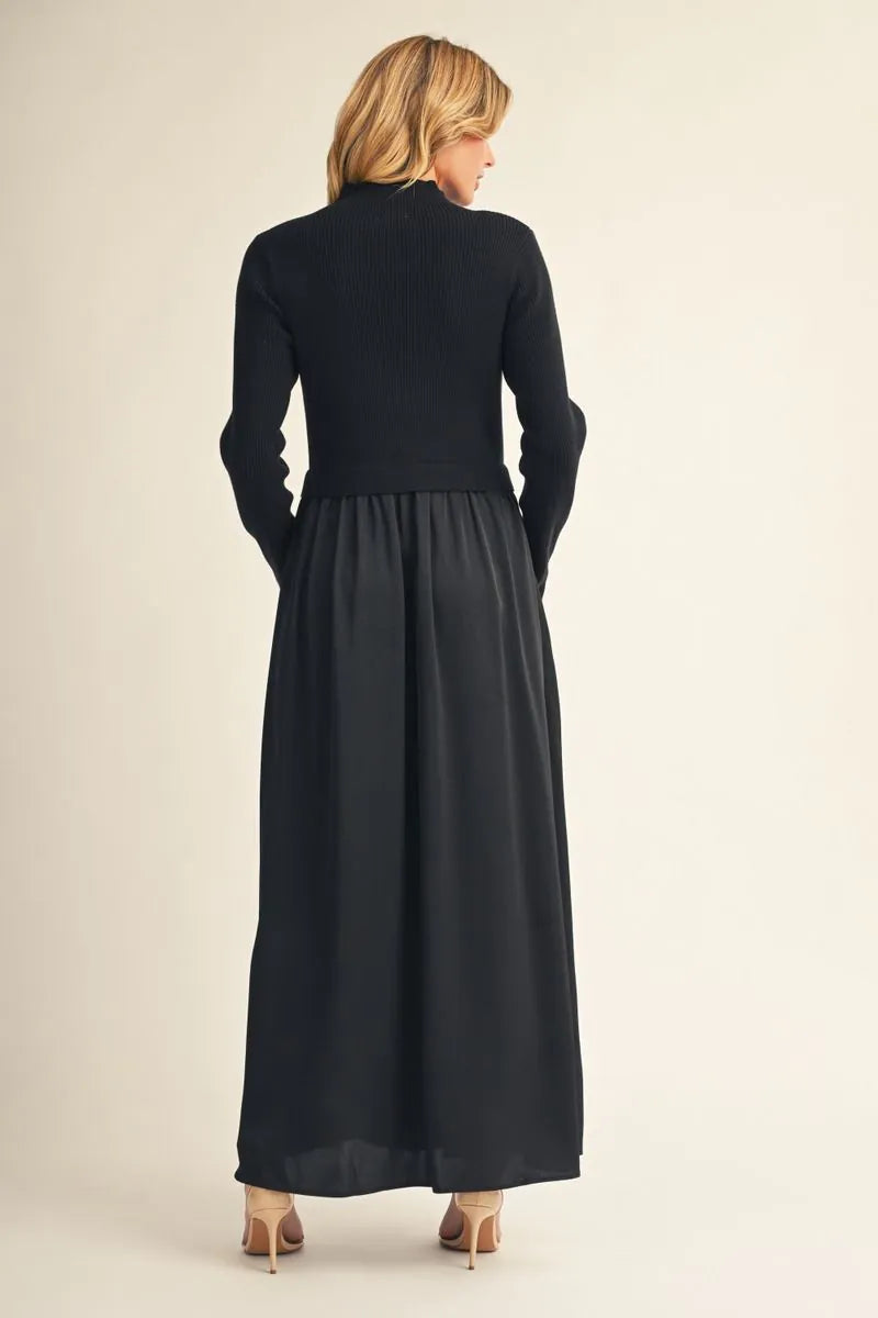 Rib Knit satin skirt 2'fer dress