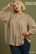 Plus Size - smocking button down top