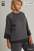 CLOUDKNIT Modal & Tencel 3/4 Raglan Sleeve Colorblock Crewneck Top