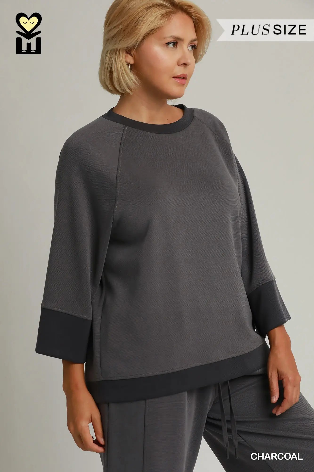 CLOUDKNIT Modal & Tencel 3/4 Raglan Sleeve Colorblock Crewneck Top