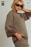 Brown - CLOUDKNIT Modal & Tencel 3/4 Raglan Sleeve Colorblock Crewneck Top