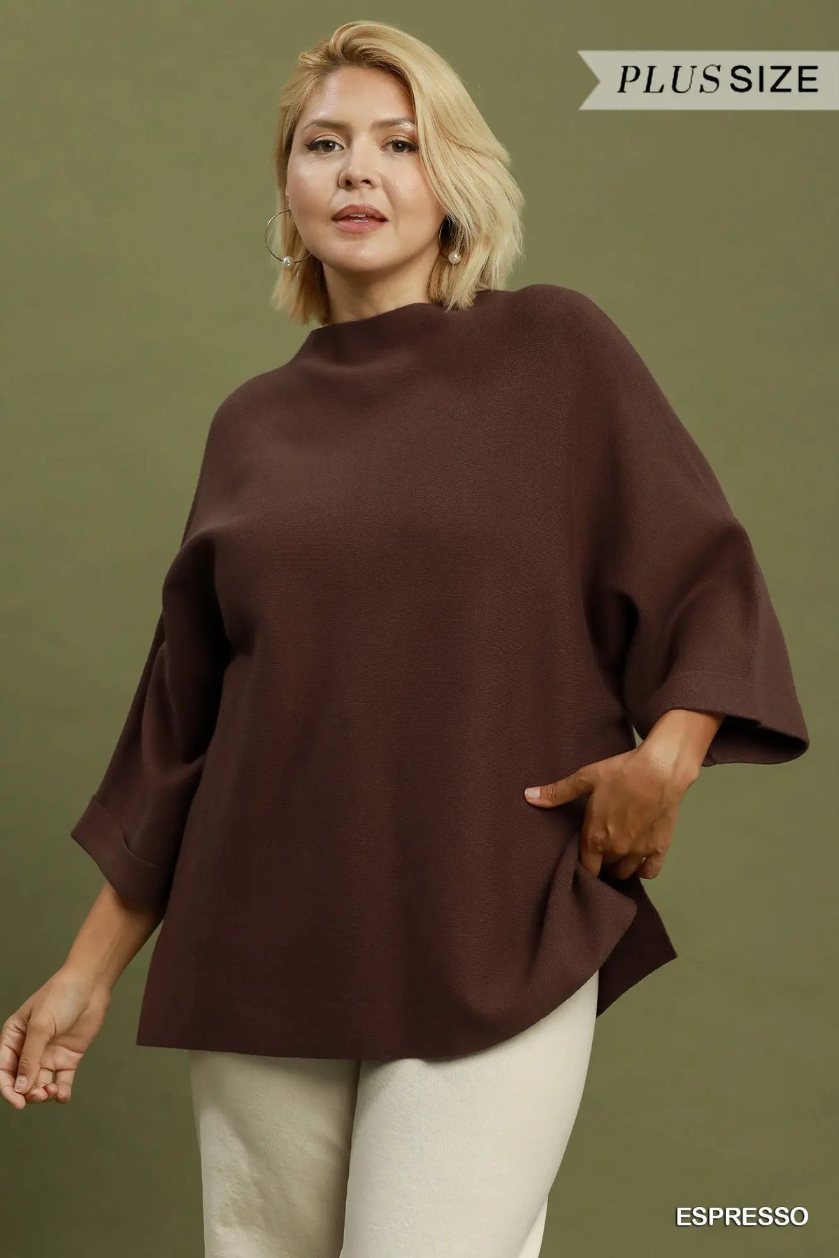 plus size Mock Neck Dolman Sleeve Sweater Top