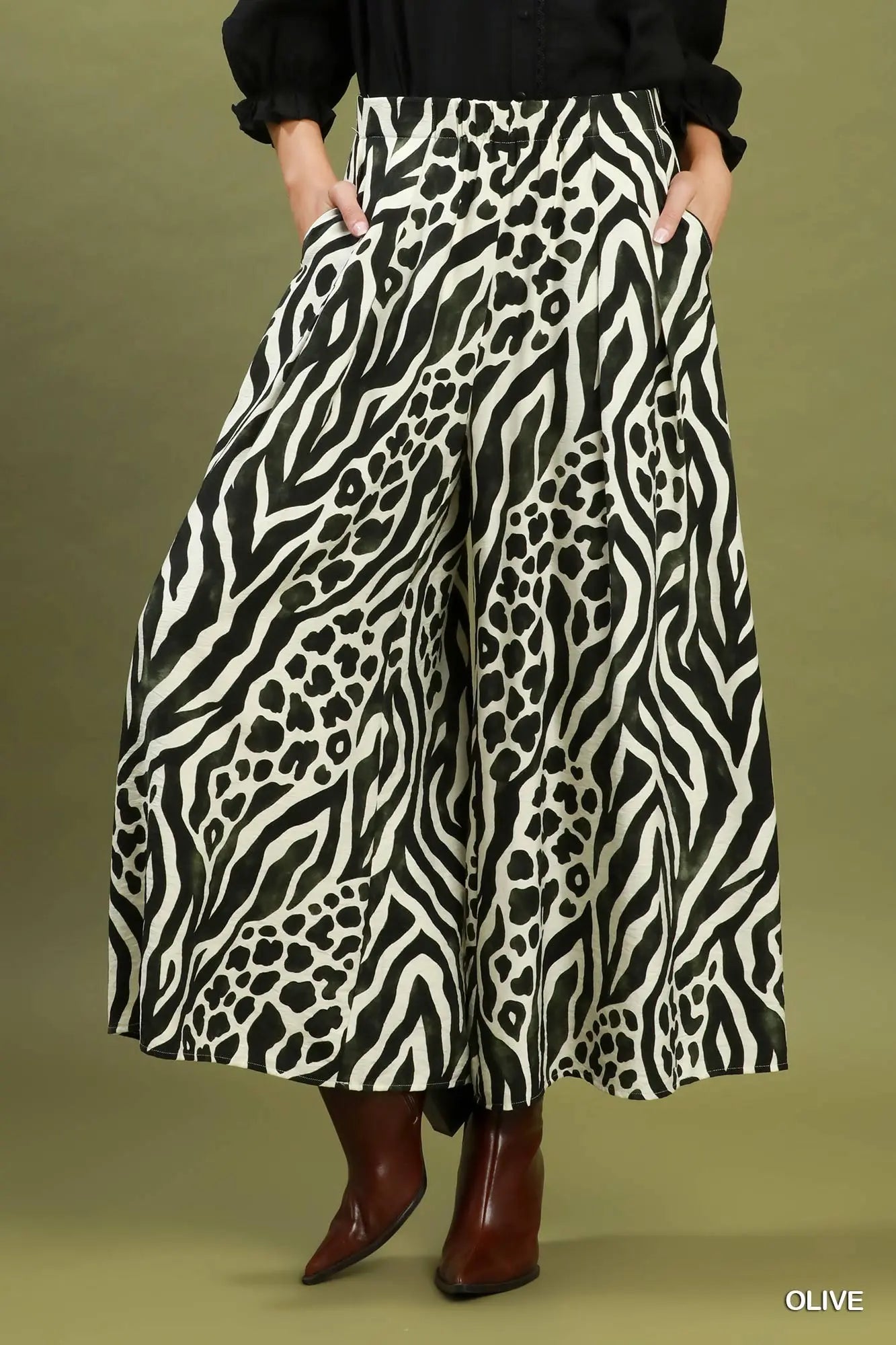 Mixed Animal Print Wide Leg Pants