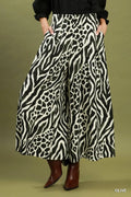olive Mixed Animal Print Wide Leg Pants