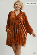 plus size Velvet Babydoll Mini Dress with Lace Trim