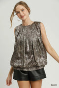 Satin Leopard Bubble-Hem Top