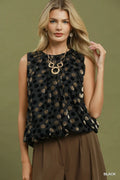 Velvet Dot Sleeveless Bubble Hem Top