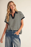 V-neck textured stripe top