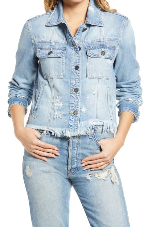 Hidden - Light Wash Frayed Hem Denim Jacket