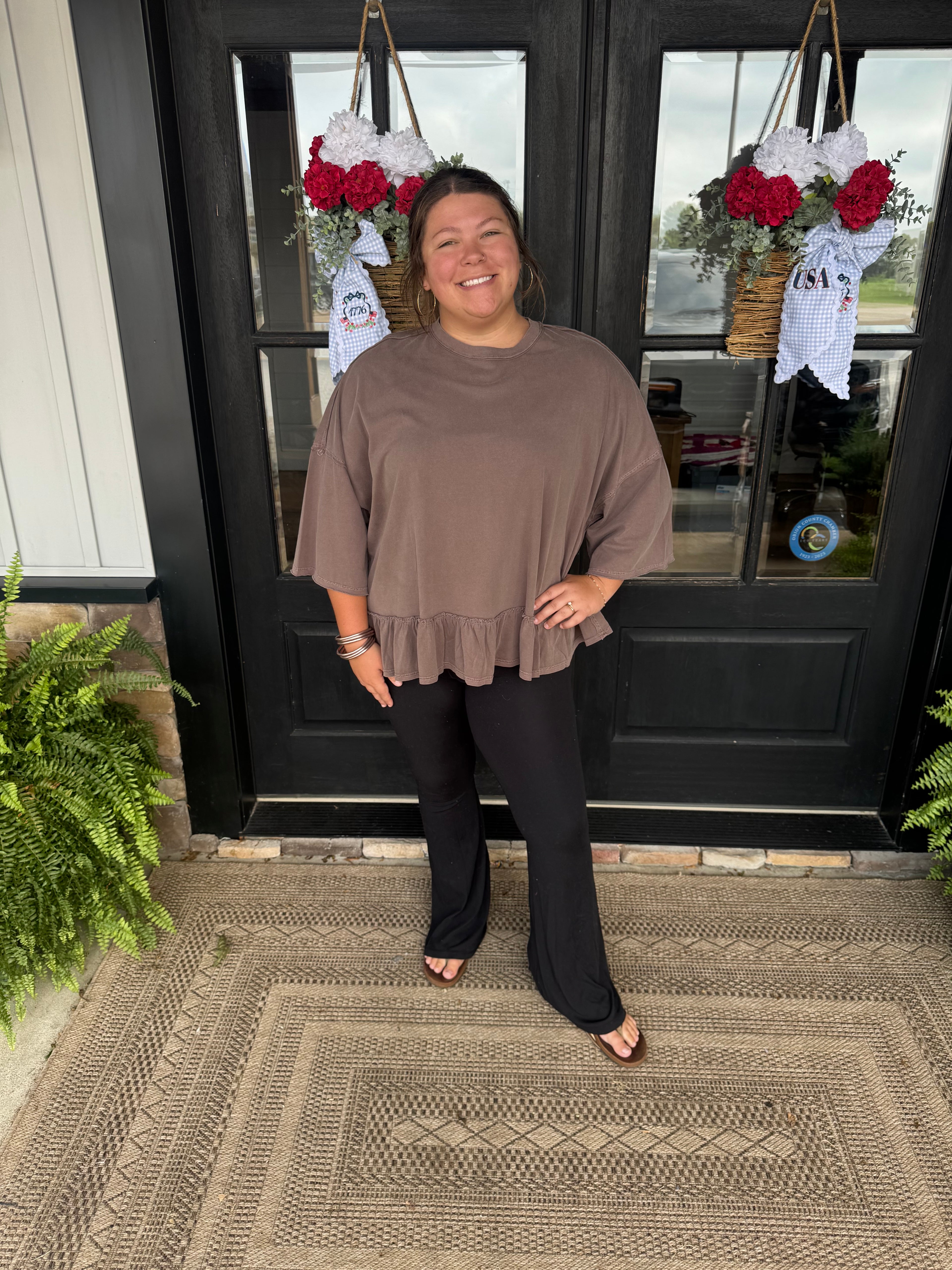 PLUS SIZE-RUFFLE BOTTOM WASHED COTTON TUNIC