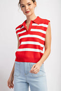 Tomato Red Polo Stripe Top