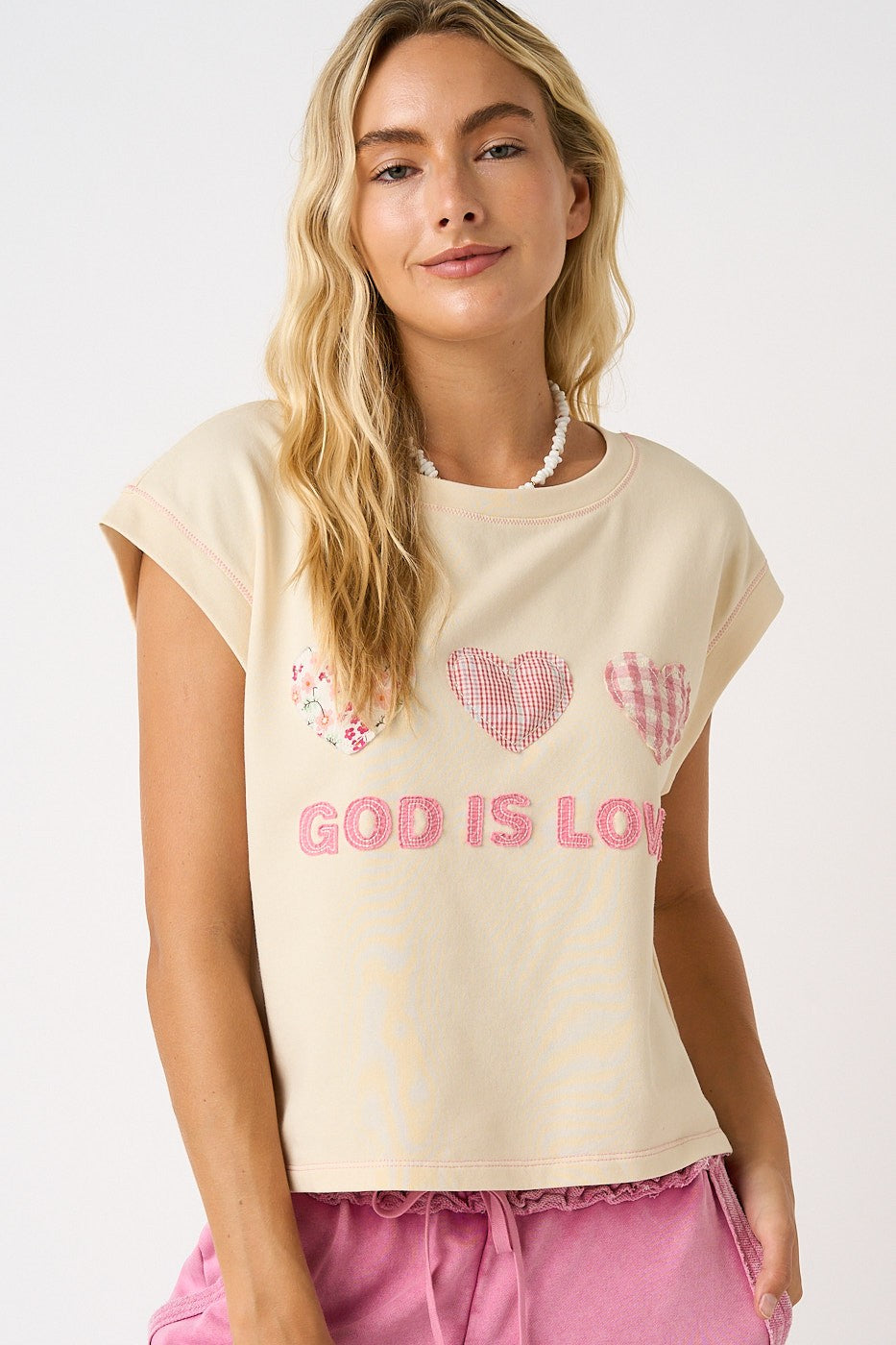 God Is Love Patchwork Cap Sleeve Boxy Top