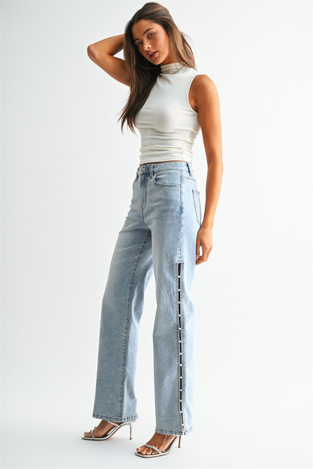 High-rise Wide Embellished Side Panel