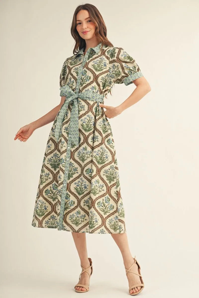 button down floral midi dress