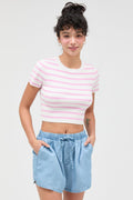 Striped And Knit Crew Neck Crop Top